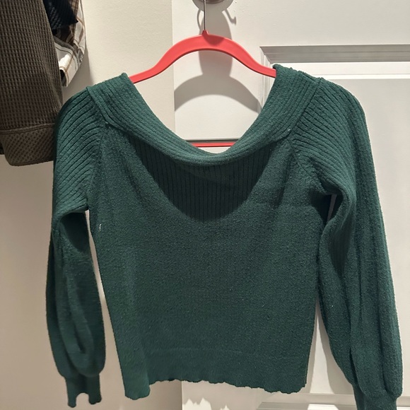 Green off the shoulder sweater top - Picture 2 of 3